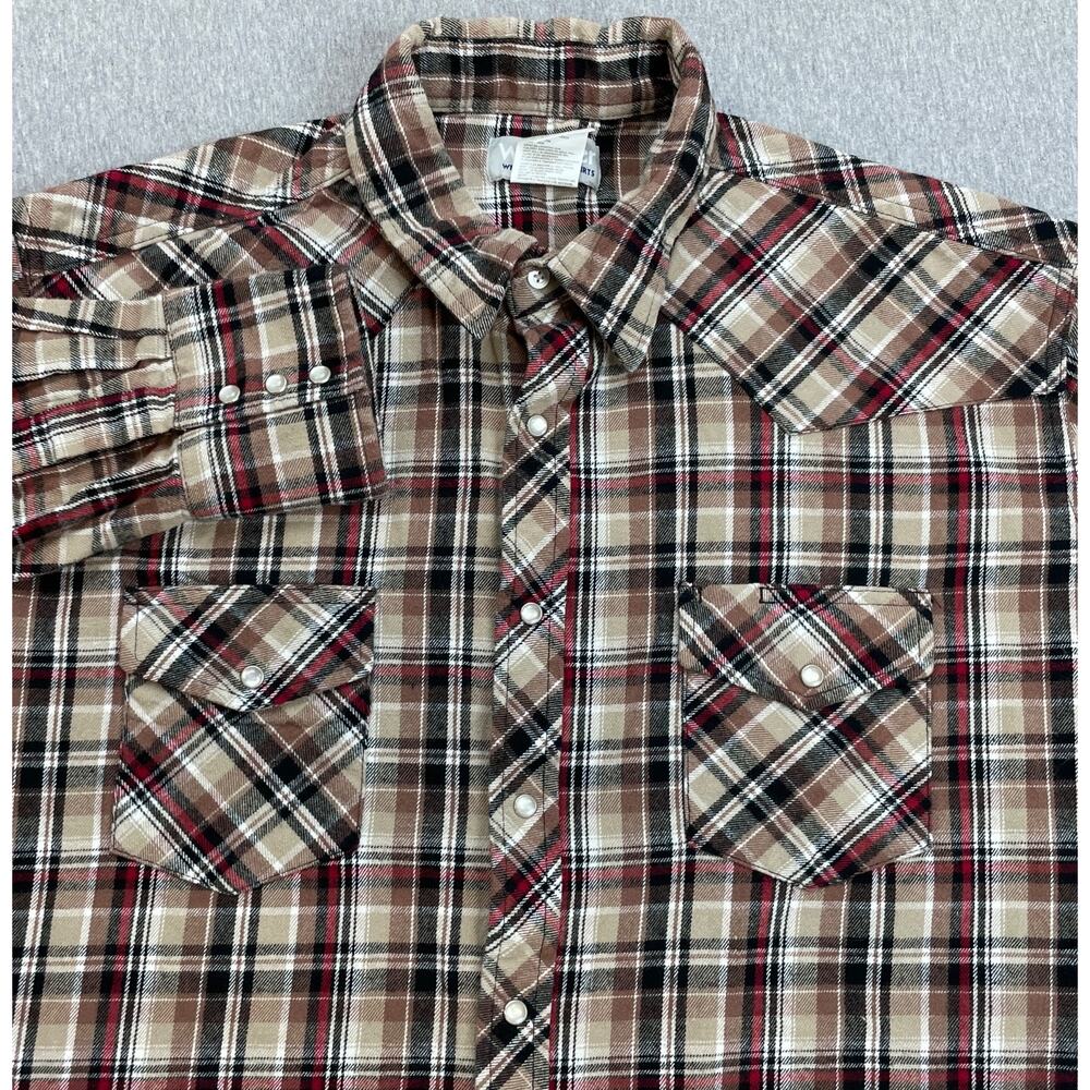 Wrangler Wrancher Shirt Mens XL‎ Plaid Flannel 100% Cotton Western Pearl Snap